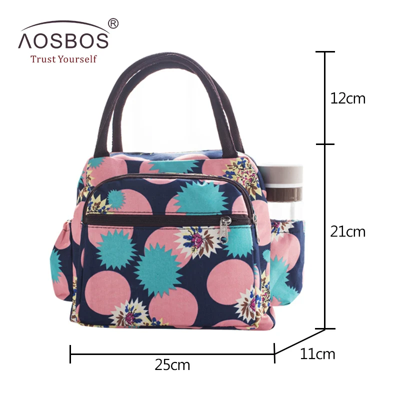 Aosbos Waterproof Picnic Lunch Bag Portable Oxford Canvas Tote Bags Food Storage Bags for Women Lunch Box Printing Thermal Bag