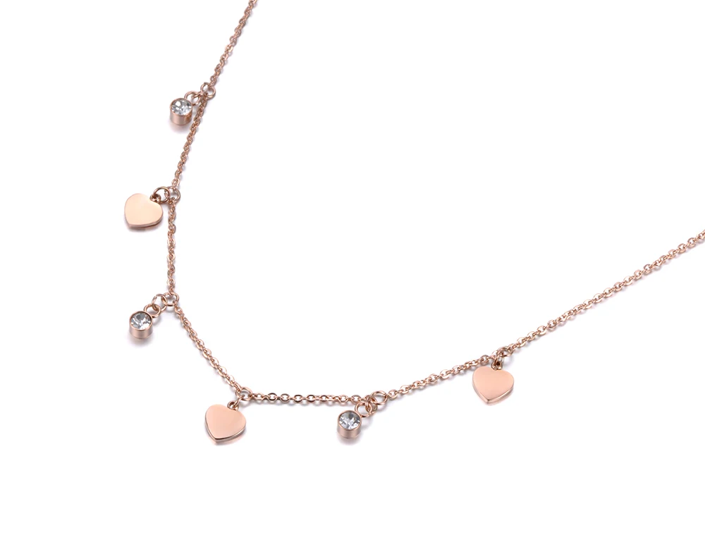 Lokaer Stainless Steel Choker Necklace Heart & Zircon Charms Rose Gold Color Pendant Necklaces Jewelry Gift For Women N18275