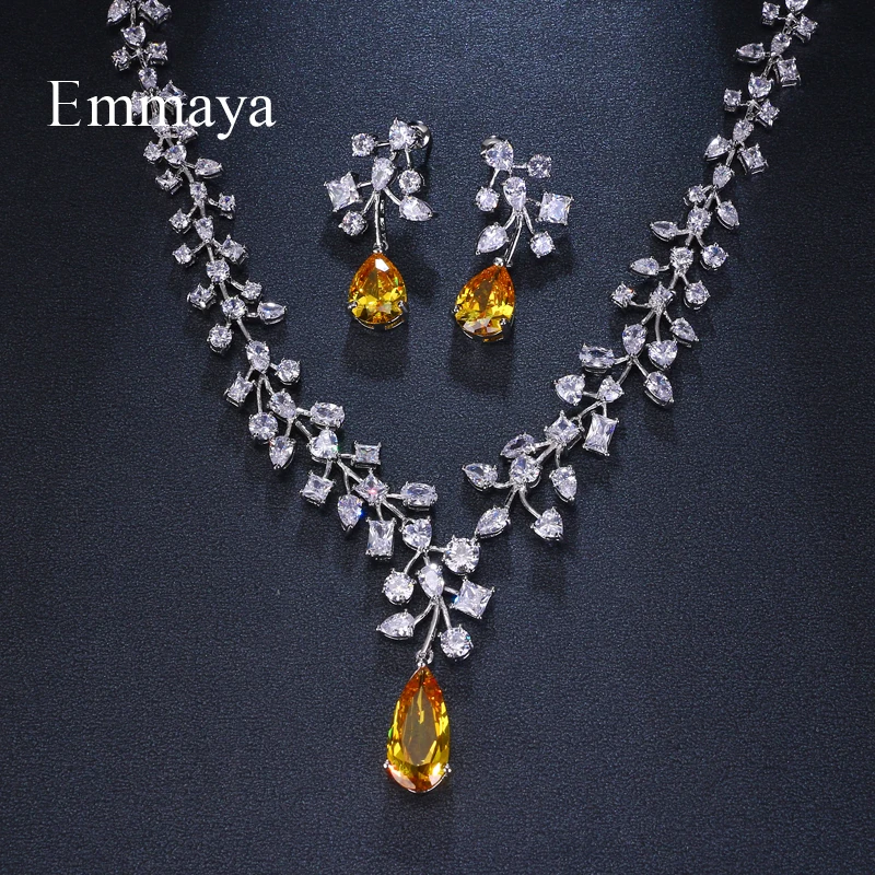 Emmaya Brand Fashion Charm Cubic Zirconia Bridal Multicolor Water Drop Jewelry Sets Crystal Party Wedding Jewelry Necklace Sets