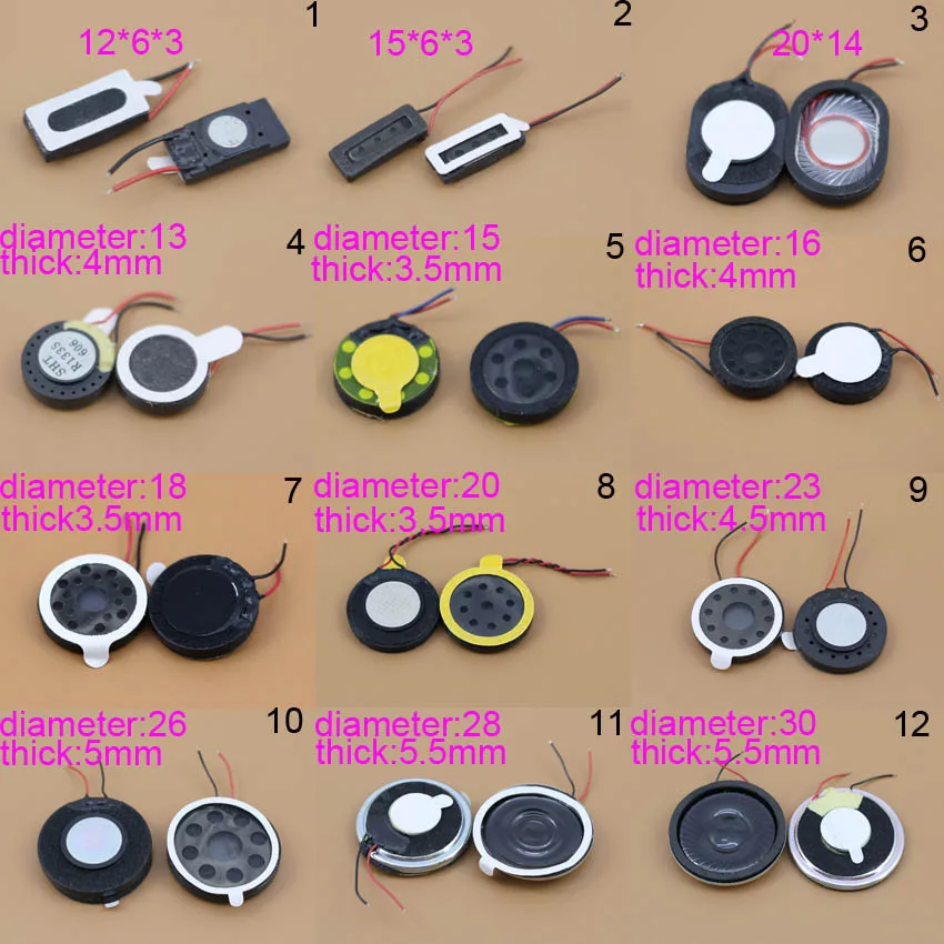 Głośnik do telefonu komórkowego telefon okrągły 13 16 18 20 23 26 28mm Ringer/głośnik/pierścień wymiana z dwoma liniami dla Nokia1506 1206