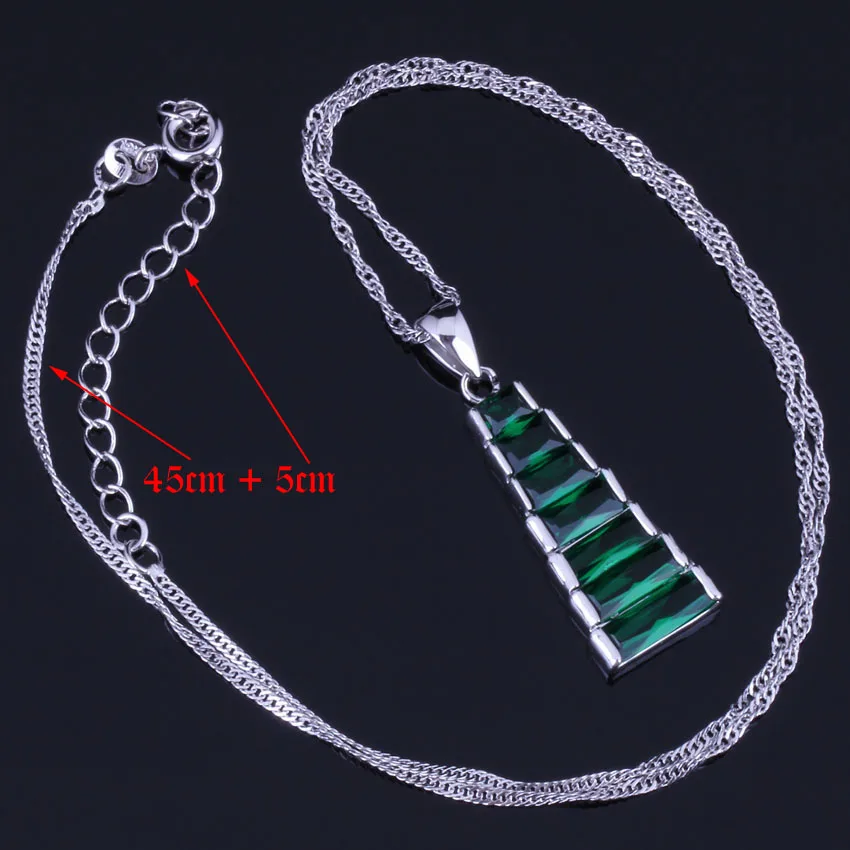 Fascinating Trapezoid Green Cubic Zirconia Silver Plated Jewelry Sets Earrings Pendant Chain Ring V0962