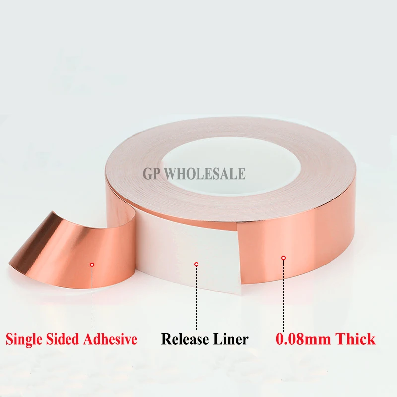 

1x 6mm *30M *0.08mm Thickness CU Copper Foil Tape, One Side Adhesive, One Side Conductive, EMI Shielding