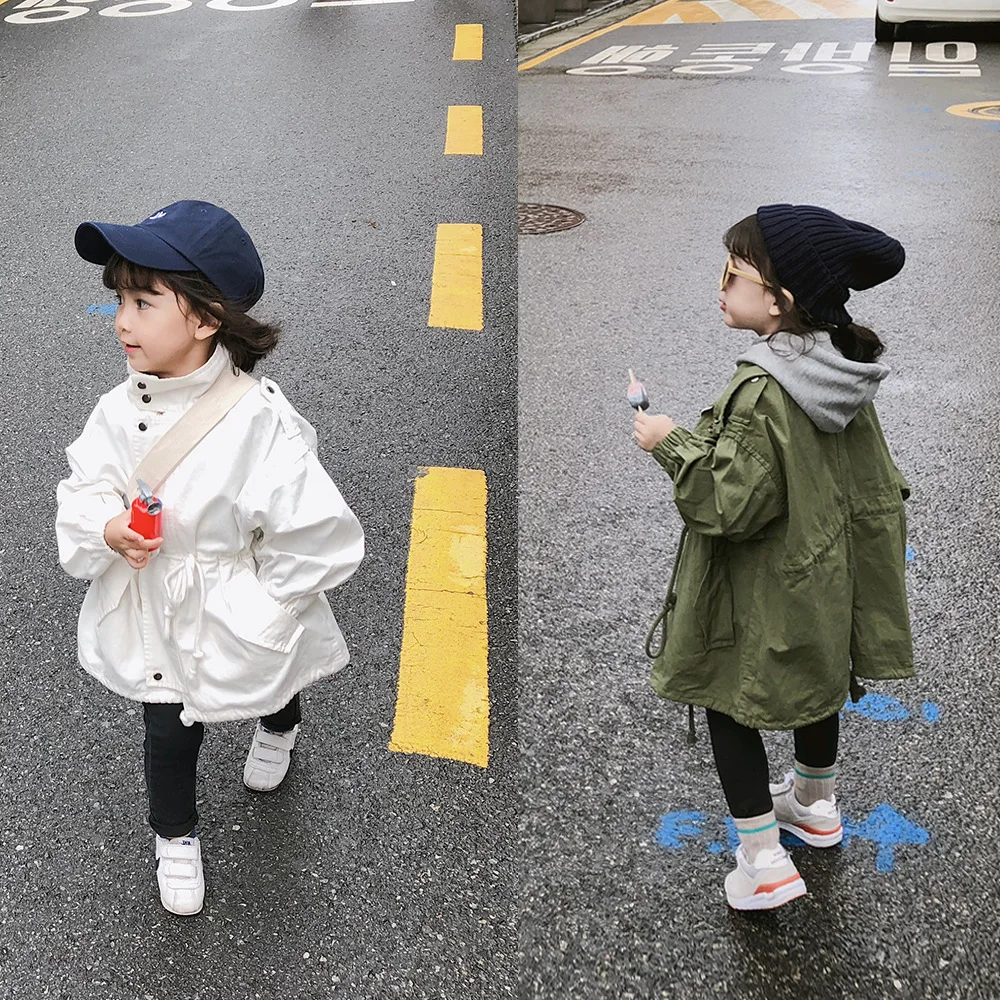 Primavera Autunno stile coreano Ragazze Moda Casual Trench lungo 2-6 anni Bambini Tinta unita Cappotto di ancoraggio allentato Giacche per bambini