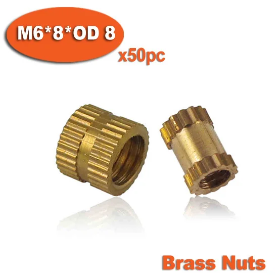 

50pcs M6 x 8mm x OD 8mm Injection Molding Brass Knurled Thread Inserts Nuts
