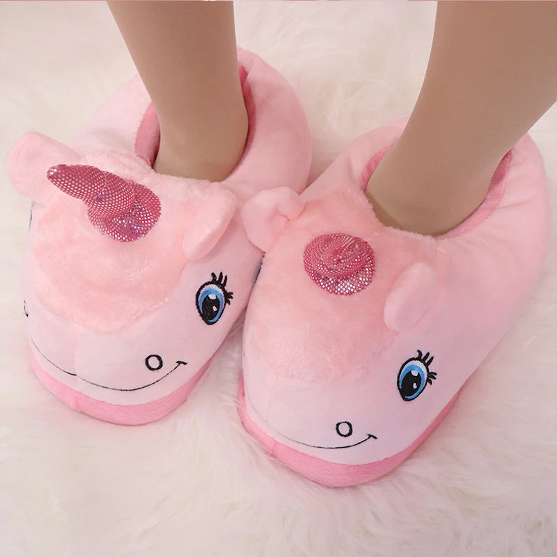 Warm Cotton Winter Women Home Slippers Soft Cartoon Unicorn Indoor Non-slip House Slippers Girls Cute Shoes Footwear