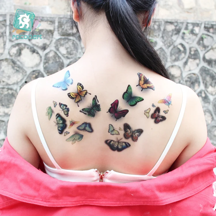 Rocooart Purple Wings Tatouage Flash Powder Waterproof Temporary Tattoo Stickers Beautiful Taty For Woman Body Art Fake Tatuagem