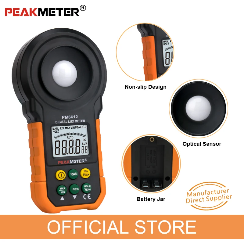 PM6612 Digital LUX Meter 200,000 Lux Light Meter Test Spectra Auto Range High Precision Digital Luxmeter Illuminometer Measure