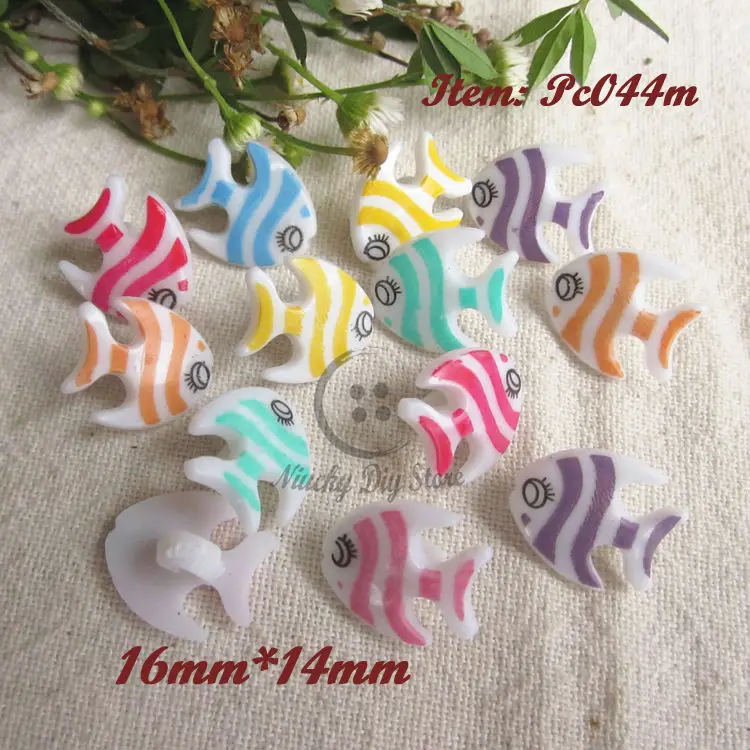 120pcs mixed color fish plastic animal button for craft  material para artesanato sewing accessories wholesale