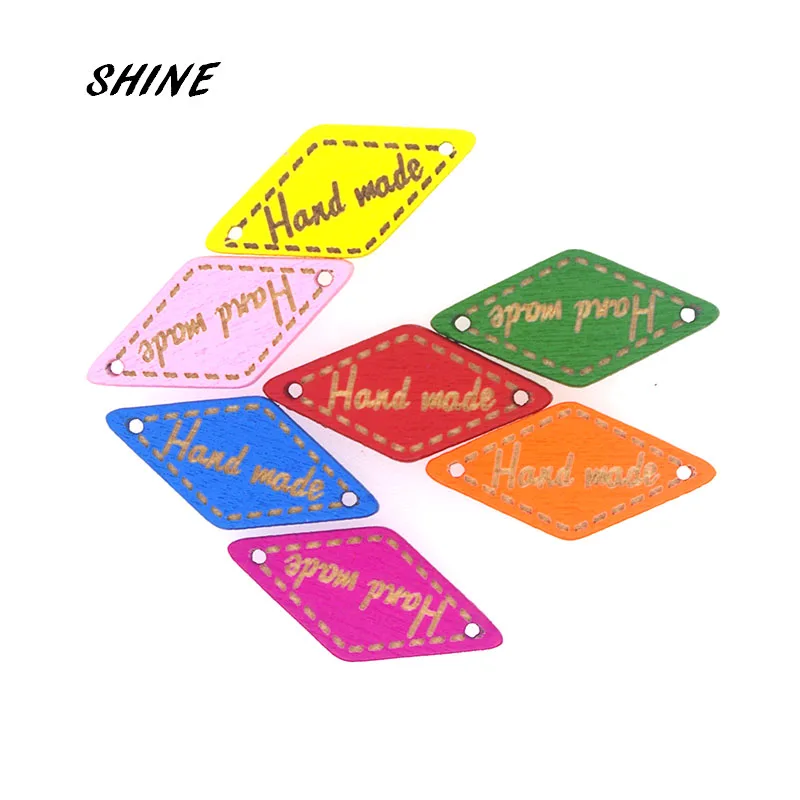 SHINE 50pcs Wooden Sewing Buttons Hand made Scrapbooking Colorful Diamond Two Holes Costura Botones bottoni botoes 27*13mm