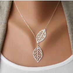 NK607 Neue Punk Mode Minimalistischen Zwei Blätter Anhänger Schlüsselbein Halsketten Für Frauen Schmuck Geschenk Quaste Sommer Strand Kette Collier