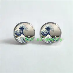 HZ4-00253 1pair-Great-eardrops Wave-Off-stud earrings Kanagawa-Earrings-jewelry-glass-Cabochon-Earrings