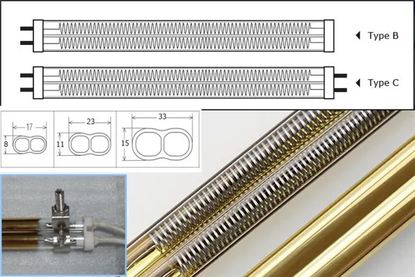 230V 1500W Short Wave Twin Tube Quartz Halogen Infrared Heating Lamp