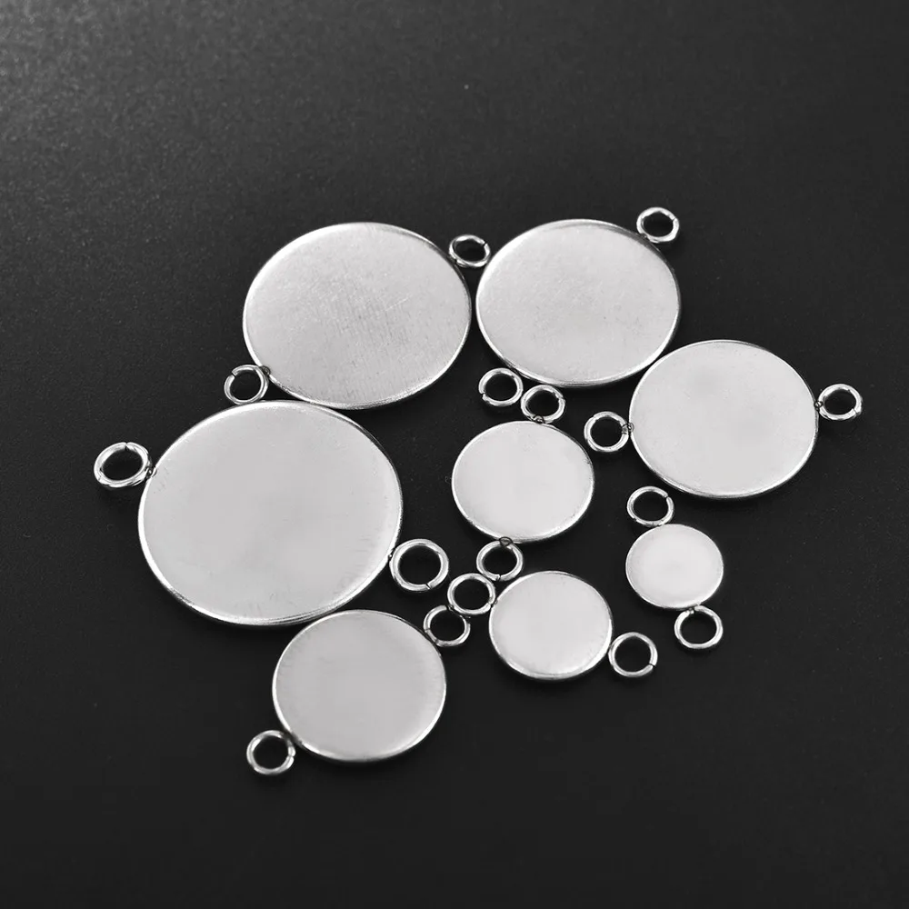 30Pcs Edelstahl Anschluss Einstellung Runde Doppel Schleife Cabochon Basis Cameo Lünette 6mm 8mm 10mm 12mm 14mm 16mm 18mm 20mm 25mm