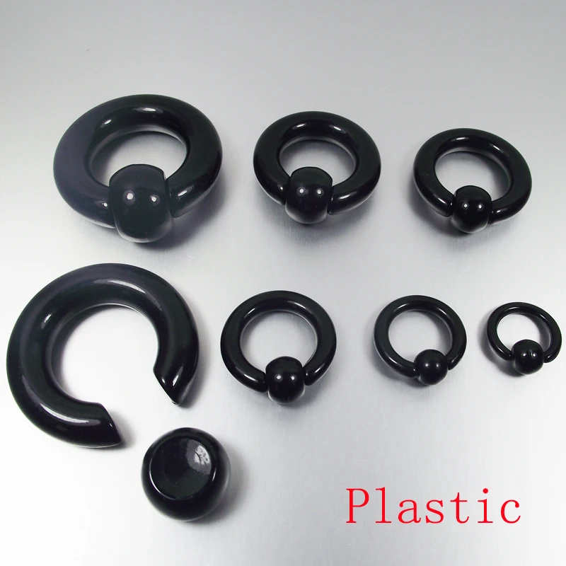 2 Pieces Black Big Size 8mm 10mm Acrylic UV Captive Beads Hoop Ear Tunnel Plug Expander Guauge Body Piercing Jewelry