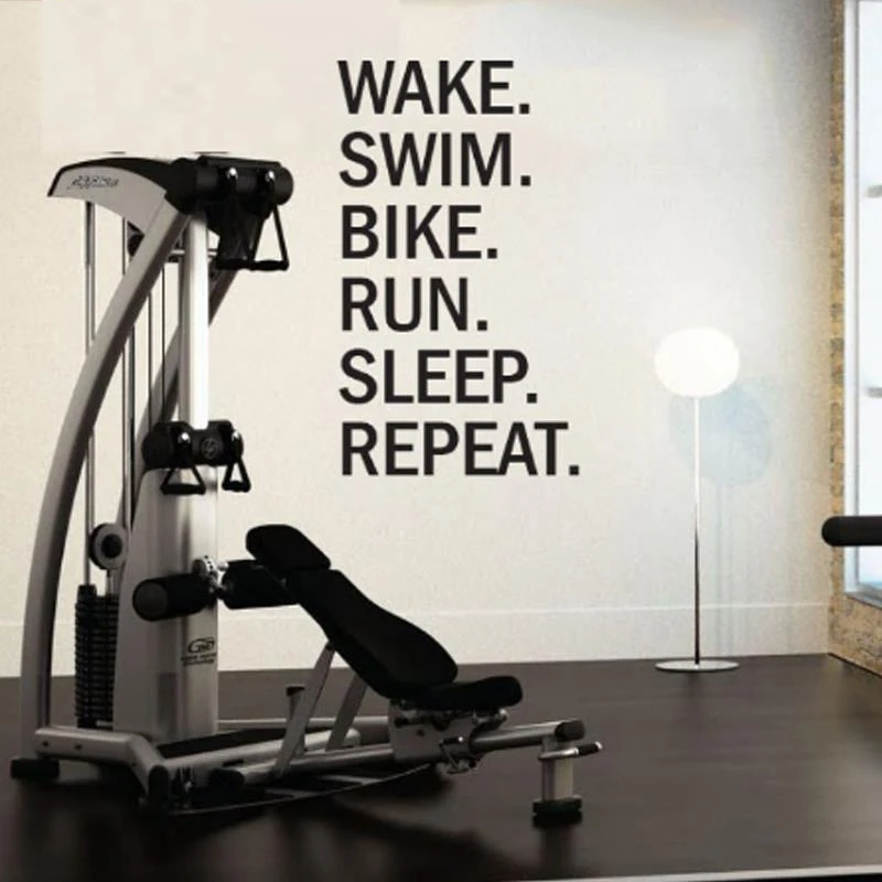 Triathlon Motivational Wall Decal. Wake. Swim. Bike. Run. Sleep. Repeat Wall Stickers Home Decor Living Room 3 Sizes