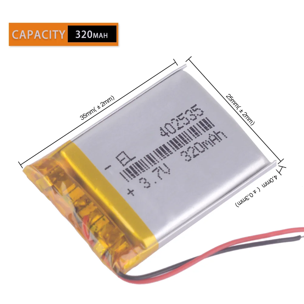 042535แบตเตอรี่ลิเมอร์ลิเธียม Li-ion แบบชาร์จไฟได้402535 3ชิ้น/ล็อต3.7V 320mAh