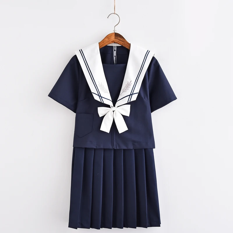 Navy blue Anime Sailor Suit Cosplay Costumes JK Uniform School Shirt Skirt Bow Suit Short /Long Sleeves Full Set For Women Girls