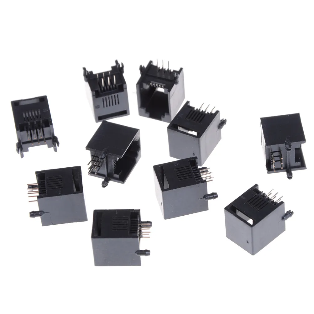 10PCS/Lot 6Pin Black RJ12 RJ11 Socket Telephone Crystal Female 6p6c Socket Wholesale