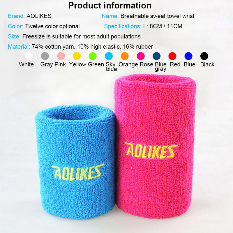 AOLIKES 1PCS Tennis Headband Outdoor Sports Cotton Absorb Sweat Tennis Wrist Wipe Perspiration Sweat Towel Sport Wrist 12 Colors