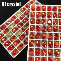 10 2 Tourmaline color 10x14mm teardrop shape sewn on rhinestones Sewing stones, used for DIY clothes Christmas decoration