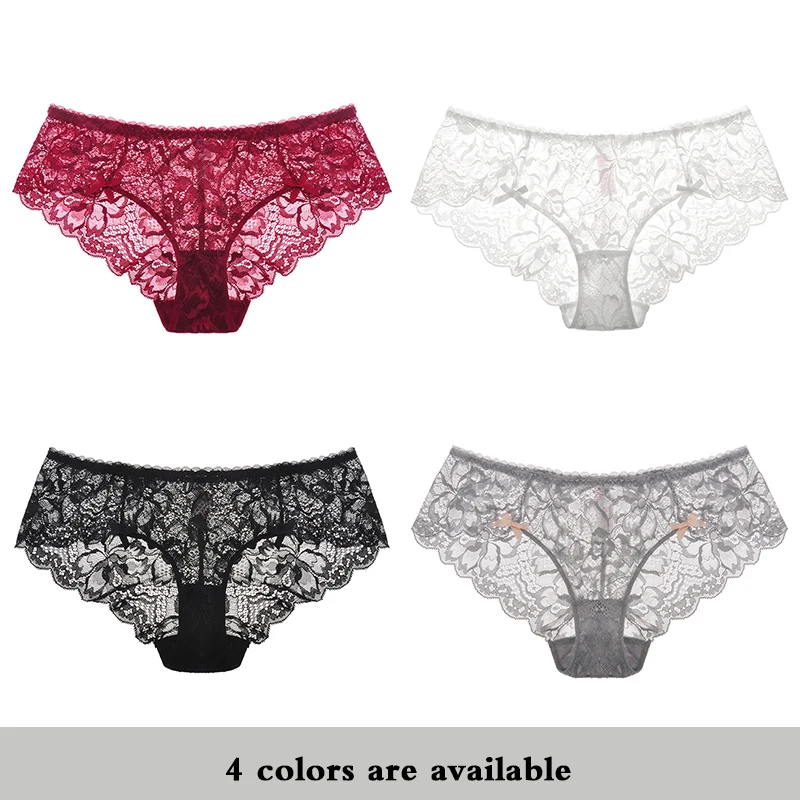 2020 New Black Lace Panties Women Sexy Soft Briefs Low-Rise Transparent Lingerie Floral Embroidery Panties Plus Size XXL XL