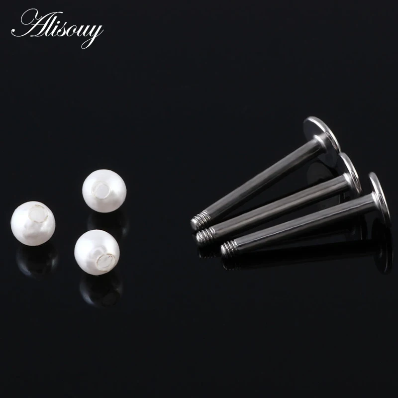 Alisouy-Piercing de acero con bola de perla falsa de 3mm, anillo Labret, barra para labio, cartílago de oreja, Tragus, joyería, gran oferta, 1 ud.