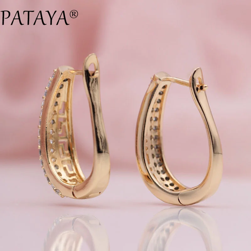 PATAYA New 585 Rose Gold Color Micro-wax Inlay Natural Zircon Big Long Dangle Earrings Women Hollow Wedding Luxury Fine Jewelry