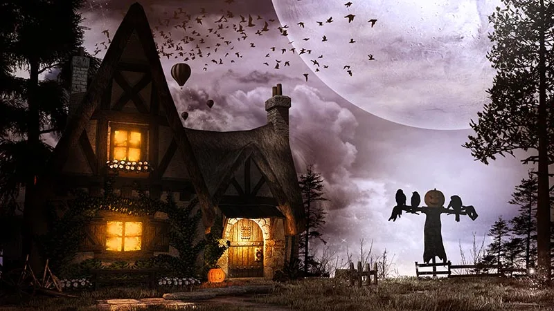 

Halloween Photography Backdrops Terrible Night Strange House Vinyl Cloth Computer Printed Backgrounds for Photo Studio Customize