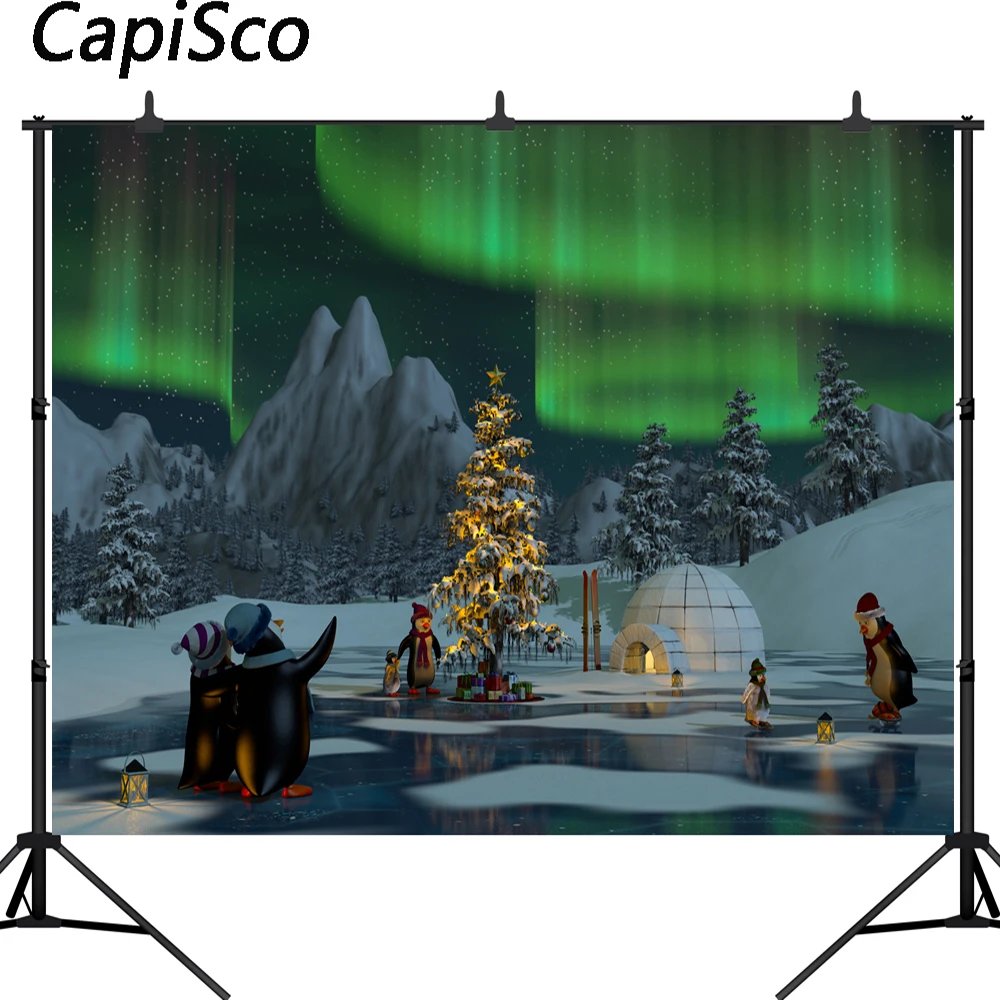 capisco-penguin-aurora-ice-house-christmas-tree-photography-backgrounds-customized-photographic-backdrops-for-photo-studio