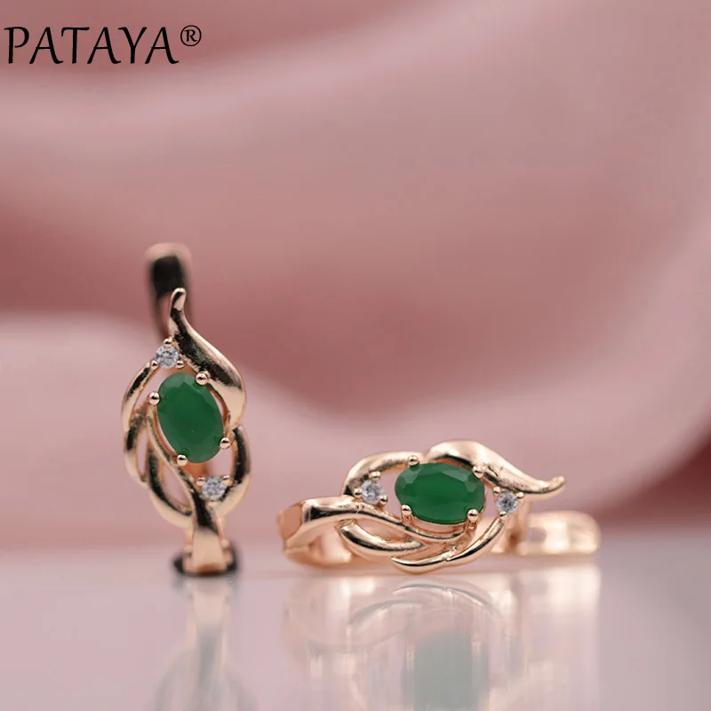 PATAYA 328 Anniversary New Women Wedding Jewelry 585 Rose Gold Color Oval Dark Blue Natural Zircon Dangle Earrings Accessories