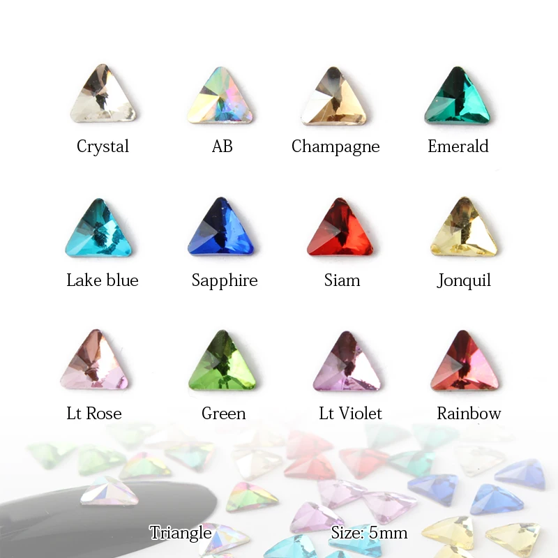 Best selling 5mm Triangle clear nail art rhinestones 13 colors fancy crystal stone 30 / 100PcsDIY nail ornaments