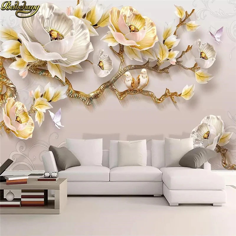 

beibehang Custom Embossed peony 3D Mural Wallpaper for Wall Painting Living Room Bedroom Art Mural Wall paper Papel De Parede 3D