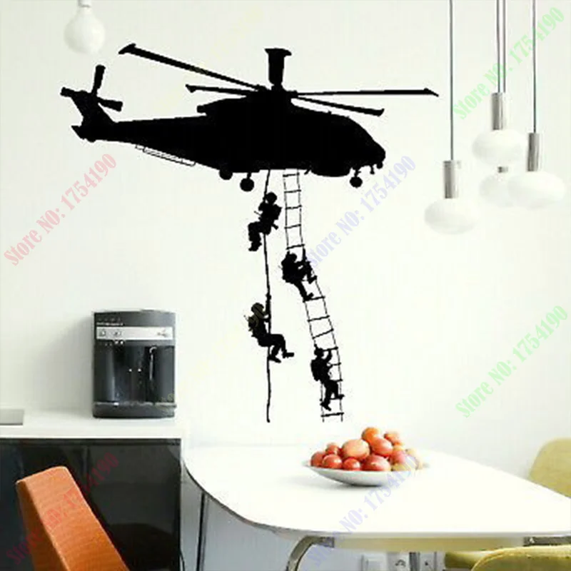 

New Helicopter Army Sticker Adhesive Vinly Wall Art For Boys Bedroom Huge Marines Wall Stickers Home Decoration