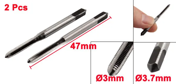 High Quality HSS 3 Flute 3mm x 0.5mm Taper and Plug Metric Welding Machine Thread Taps M3 x 0.5mm Pitch 2 Pcs