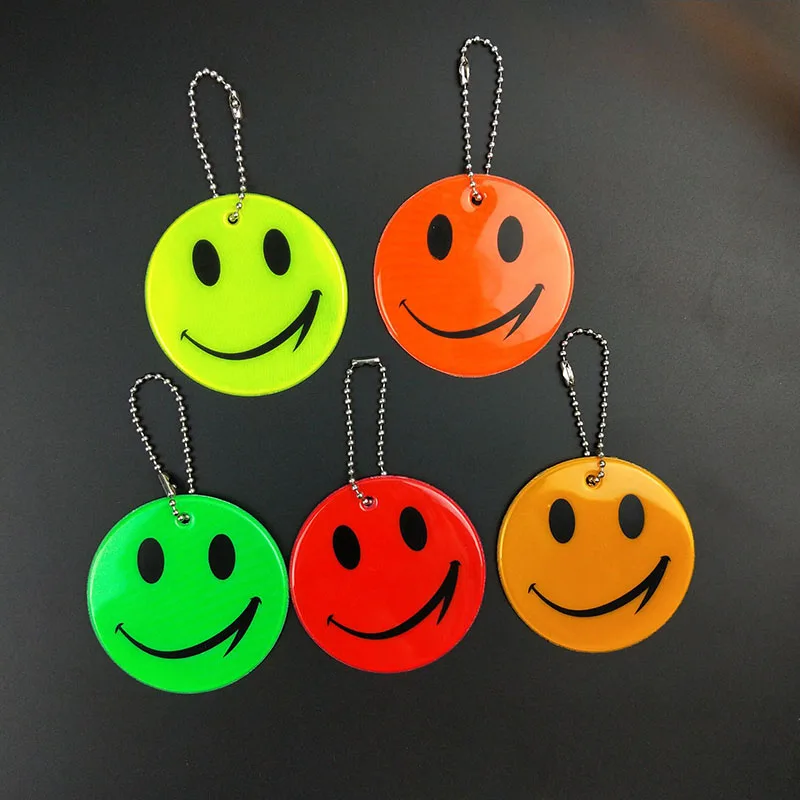 Big 6.5CM Cute Smile face Reflective Keychain Charm Bag Pendant Accessories Keyrings for Jackets Backpack Stroller Wheelchairs