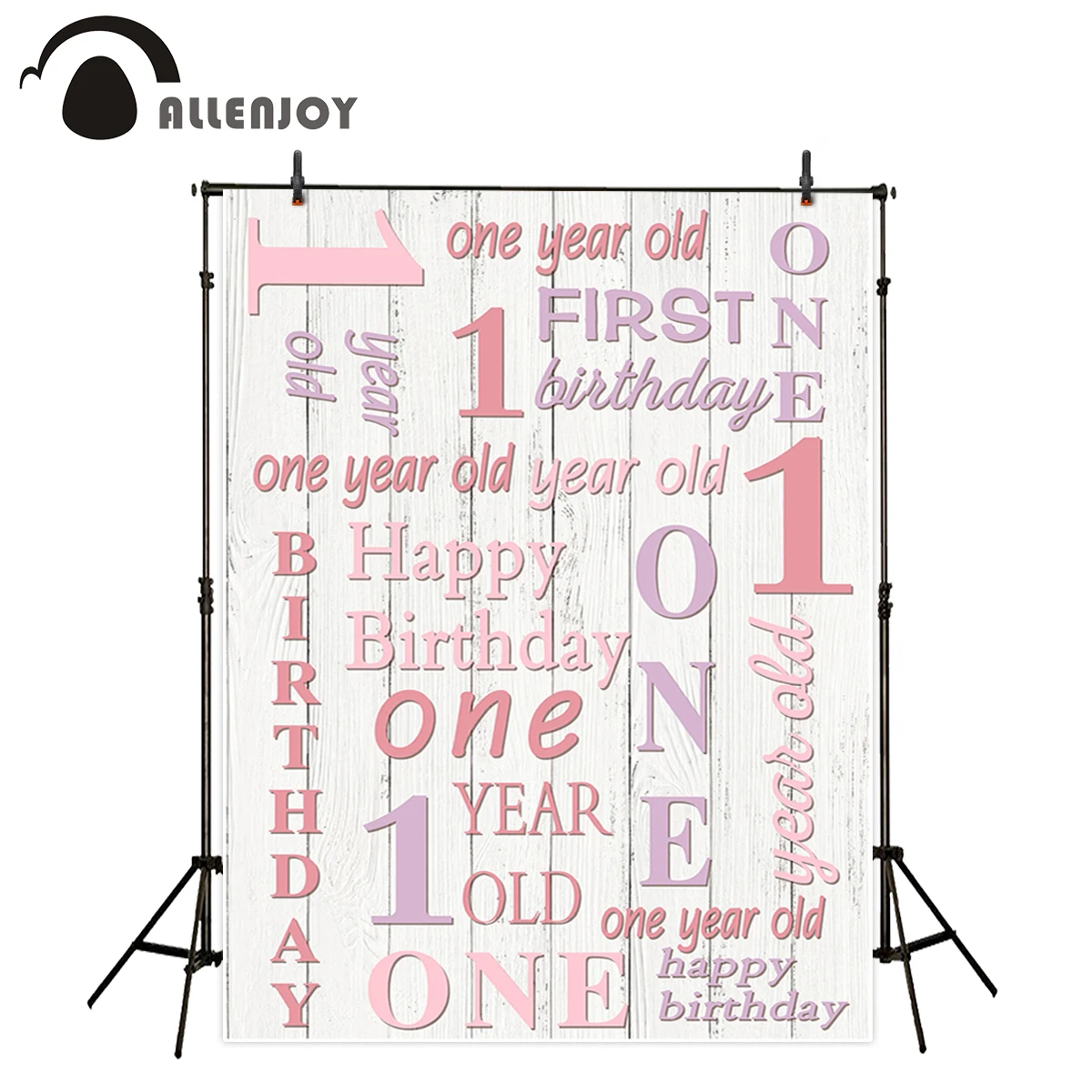 Allenjoy kids background for photography studio First Bithday pink purple One year old girl backdrop original design photocall