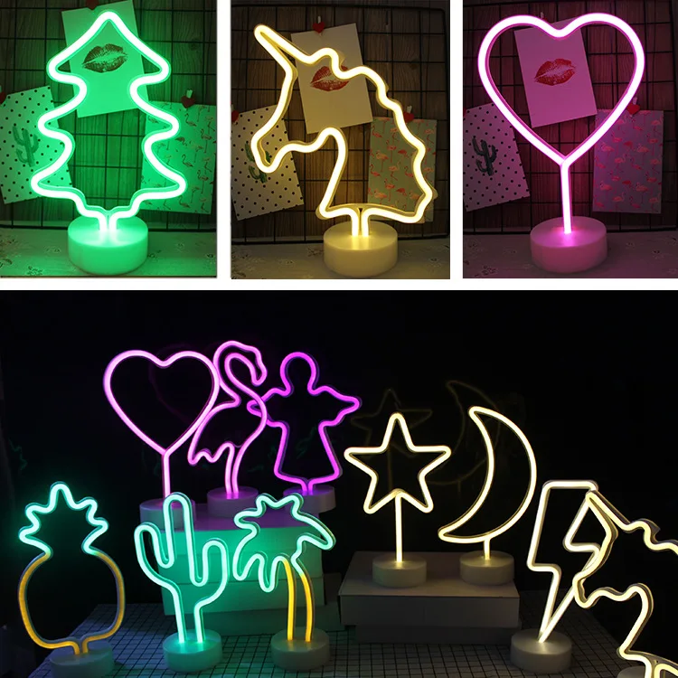 2018 NEW Novelty 3D Marquee Lamp Flamingo Pineapple Angel Plants Table Lamp USB Battey Lighting Night Light Home Desktop Decor