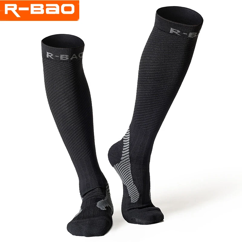 R-BAO 1 Pair Professional Long men's Cycling Socks Bike Anti-slip Running Compression Sport Socks Leg Shin Guard Protector