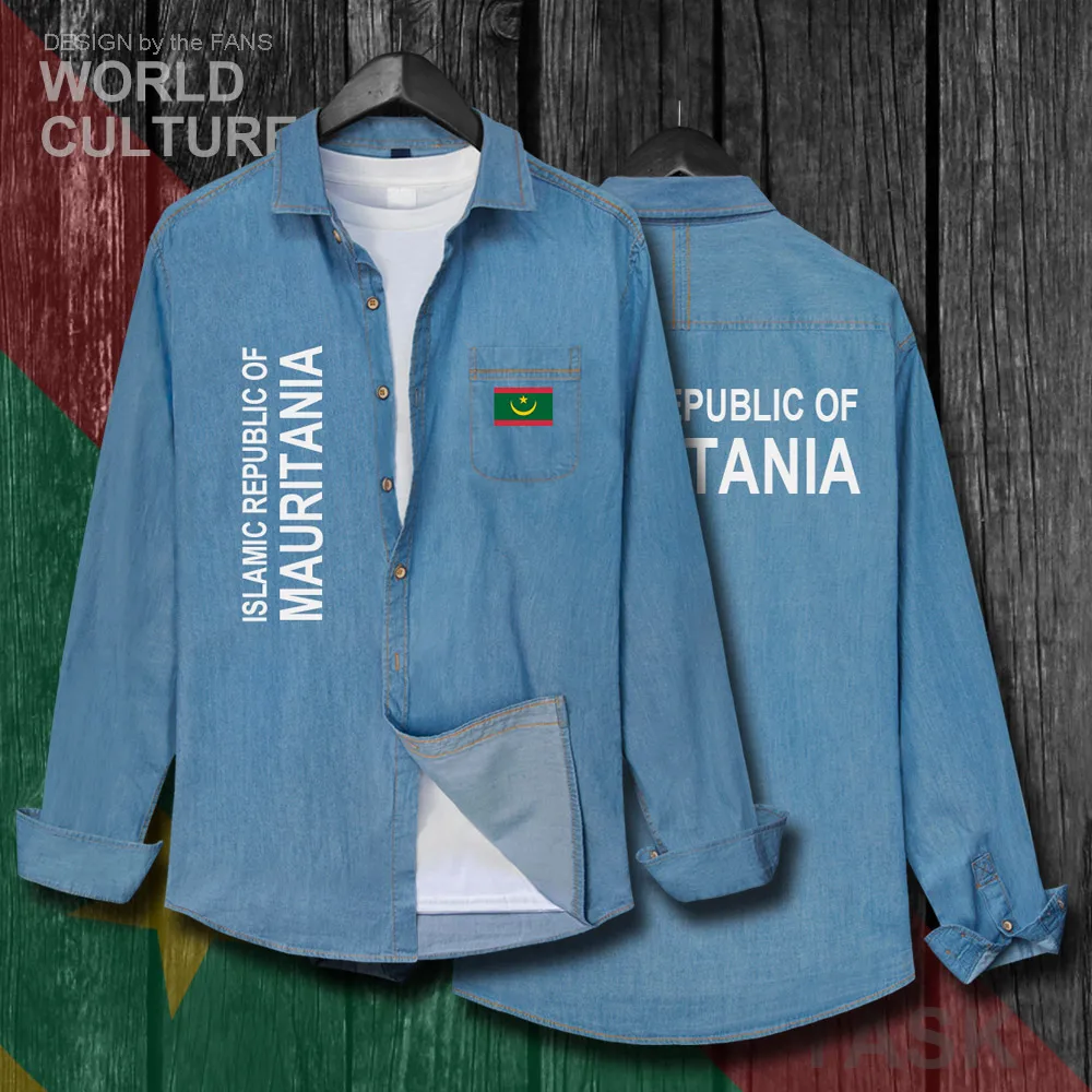 

Mauritania Mauritanian MR MRT Men Flag Clothes Autumn Cotton Long Sleeve Cowboy Casual Coat Fashion Turn-down Collar Jeans Shirt