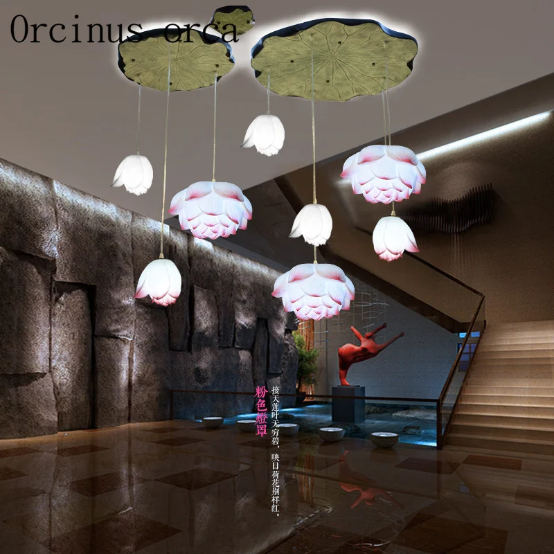 Modern new Chinese lotus chandelier living room tea room corridor restaurant creative personality Chinese style art pendant lamp