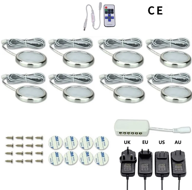 Under Cabinet LED Lighting 12V Dimmable Puck Lights with Wireless RF Remote Control, Hardwired & Wall Plug in