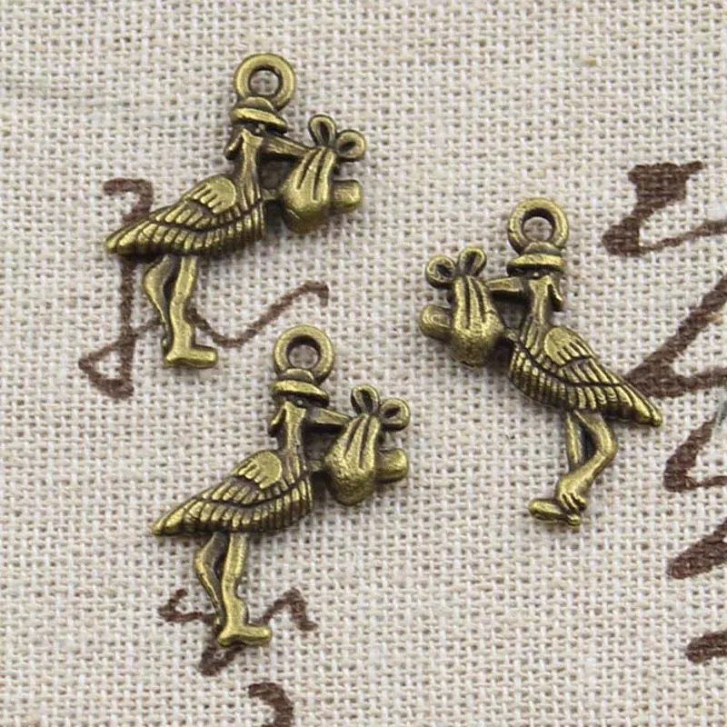 12pcs Charms Stork Baby Bird 23x18mm Antique Making Pendant fit,Vintage Tibetan Bronze Silver color,DIY Handmade Jewelry