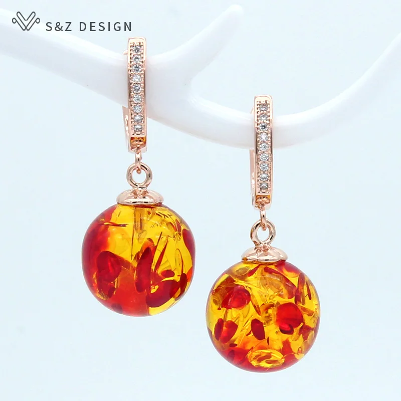 S&Z DESIGN New 585 Rose Gold Color Temperament Vintage Round Flower Beads Dangle Earrings For Women Girl Wedding Party Jewelry