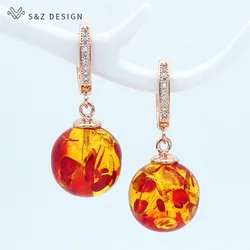 S&Z DESIGN New 585 Rose Gold Color Temperament Vintage Round Flower Beads Dangle Earrings For Women Girl Wedding Party Jewelry