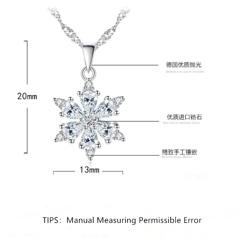 New AAA Zircon Snowflake Pendant Necklaces For Women Gift Choker Jewelry Match 45cm Box Chain collares SAN83