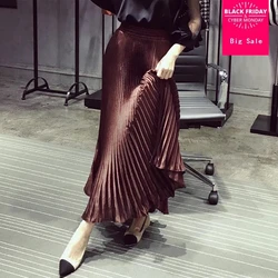 Free shipping High Waist Women Folded Casual Pastel bust Skirt 2020 Spring Summer Pleated Skirt Woman organist long Skirts w423