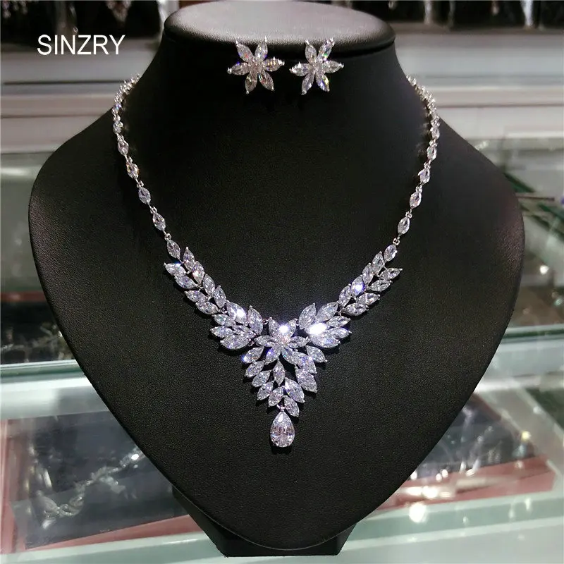 

SINZRY elegant jewelry set cubic zirconia brilliant flower choker necklace & earrings set wedding dressing jewelry sets women