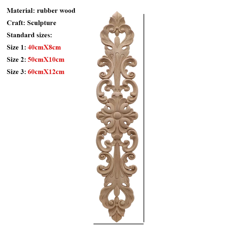 Unpainted Wood Oak Carved Wave Flower Onlay Decal Corner Applique for Home Furniture Decor Decorative Wood Carved Long Applique