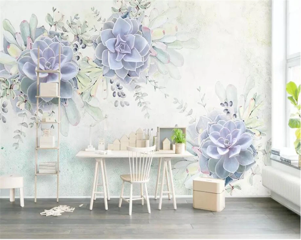 

Custom wallpaper Light purple fresh watercolor 3d plant flower living room bedroom backdrop murals 3d wallpaper tapeta