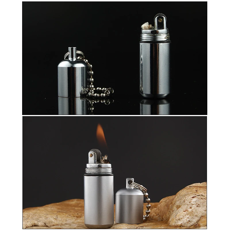 Outdoor Mini Compact Kerosene Lighter Key Chain Capsule Gasoline Lighter Inflated Keychain Petrol Lighter Tools Wholesales